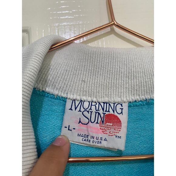 Vintage Morning Sun Blue Flower Bird Graphic bird Collared Sweatshirt Size Large - Picture 5 of 7